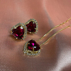 Conjunto coração rosa pink dourado