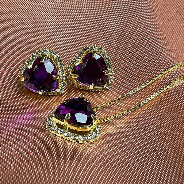 Conjunto coração roxo dourado