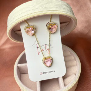 Conjunto coração rosa dourado