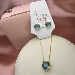 Conjunto coração cristal azul
